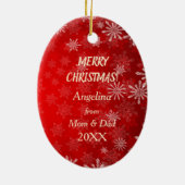 アイススケーター金ゴールドの雪の結晶が鮮やかな赤 セラミックオーナメント (裏面)