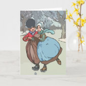 アイススケートしているオランダの子供 カード (黄色い花)