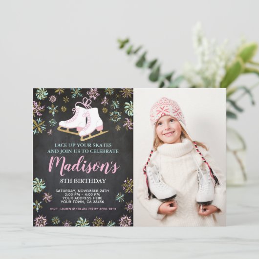 アイススケートします、写真が付いている冬の不思議の国 招待状 (スタンド正面)