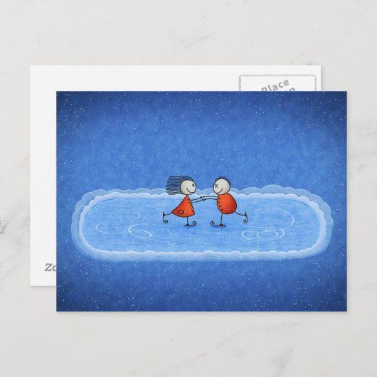 アイススケートするクリスマス シーズンポストカード (正面/裏面)