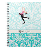 アイススケートするティール(緑がかった色)のダマスク織パターン ノートブック (正面)