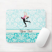 アイススケートするティール(緑がかった色)のダマスク織パターン マウスパッド (マウス)