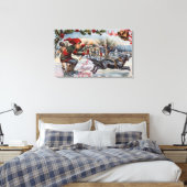 アイススケートで子どもを引っ張る犬 キャンバスプリント (インサイチュ (寝室))