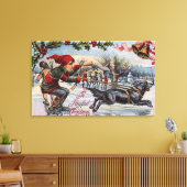 アイススケートで子どもを引っ張る犬 キャンバスプリント (インサイチュ (リビング))