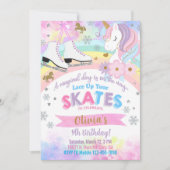 アイススケートで滑るとユニコーンの女の子の誕生日の招待。 招待状 (正面)