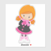 アイススケートで滑るの女の子、かわいい女の子、オレンジの髪、スカーフ シール (シート)