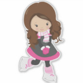 アイススケートで滑るの女の子、かわいい女の子、茶色の髪、スカーフ シール (正面)