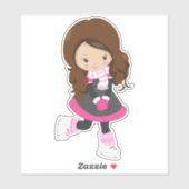 アイススケートで滑るの女の子、かわいい女の子、茶色の髪、スカーフ シール (シート)