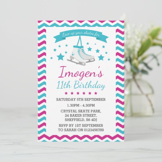 アイススケートで滑るをテーマにした誕生日パーティーの招待状 招待状 (スタンド正面)