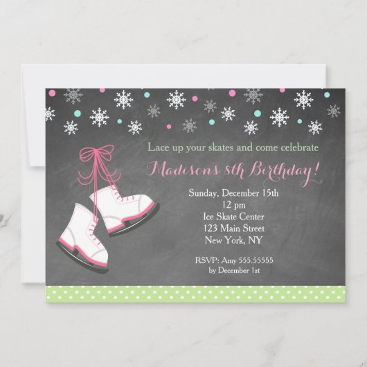 アイススケートで滑るアイススケート誕生日招待状 招待状 (正面)