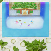 アイススケートで滑るアットロックフェラーセンター キッチンタオル (折り畳み)