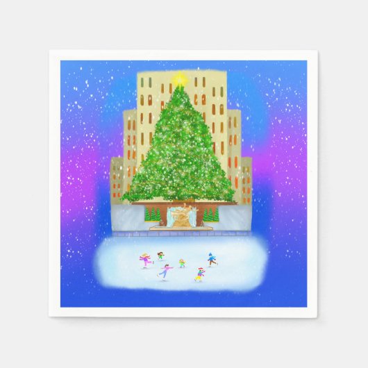 アイススケートで滑るアットロックフェラーセンター スタンダードカクテルナプキン (正面)