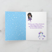 アイススケートで滑るアフリカンアメリカンガールメリークリスマス シーズンカード (内部)