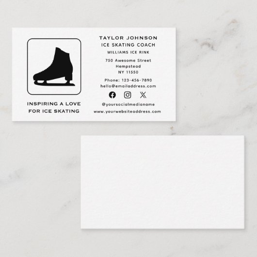 アイススケートで滑るインストラクタースポーツコーチソーシャルメディア 名刺 (正面/裏面)