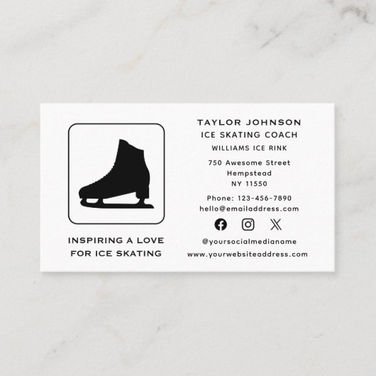 アイススケートで滑るインストラクタースポーツコーチソーシャルメディア 名刺 (正面)