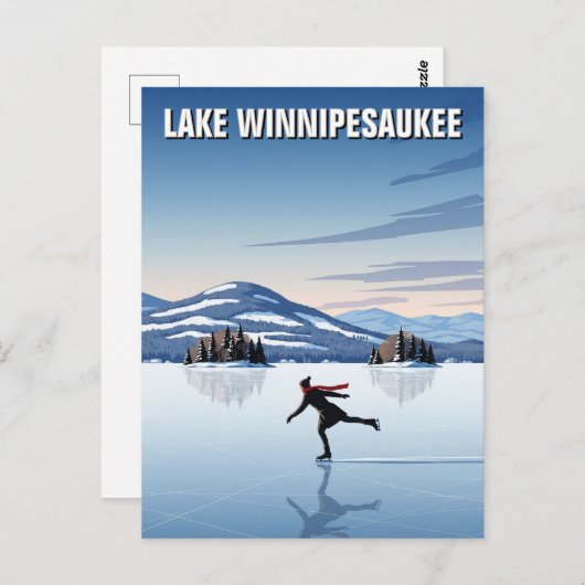 アイススケートで滑るインレイクウィニペサウキートラベル ポストカード (正面/裏面)