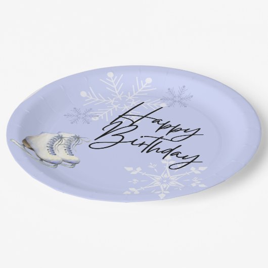 アイススケートで滑るウィンターバースデーパーティー ペーパープレート (アングル)