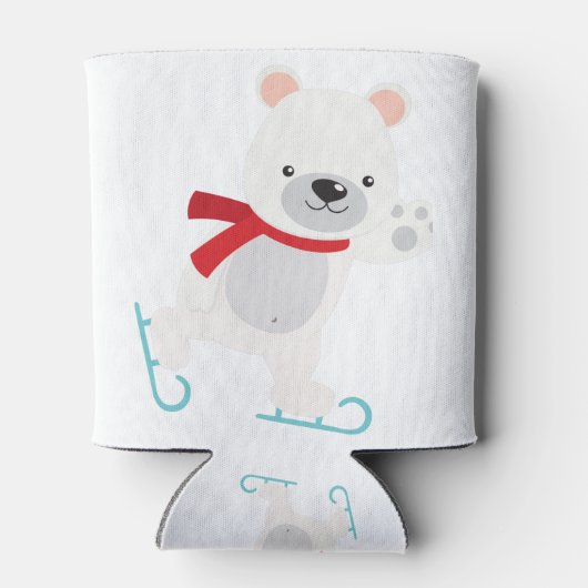 アイススケートで滑るウィンターベア 缶クーラー (裏面)