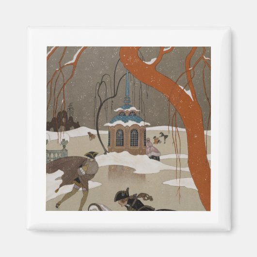 アイススケートで滑るオンザ凍っていレイク マグネット (正面)