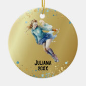 アイススケートで滑るオーナメント、アイスホッケーガールズクリスマス セラミックオーナメント (正面)