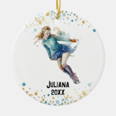 アイススケートで滑るオーナメント、アイスホッケーガールズクリスマス セラミックオーナメント (正面)