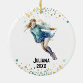 アイススケートで滑るオーナメント、アイスホッケーガールズクリスマス セラミックオーナメント (裏面)