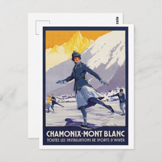 アイススケートで滑るガールオンシャモニーモンブラン地方 ポストカード (正面/裏面)