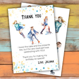 アイススケートで滑るガールズウィンターバースデーパーティー サンキューカード