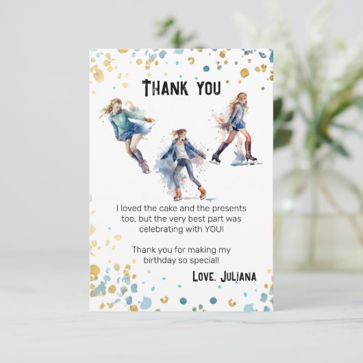アイススケートで滑るガールズウィンターバースデーパーティー サンキューカード (スタンド正面)