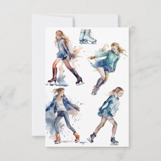 アイススケートで滑るガールズウィンターバースデーパーティー サンキューカード (裏面)