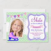 アイススケートで滑るガールズフォトバースデーパーティーへの招待 招待状 (正面)