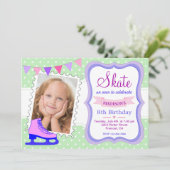 アイススケートで滑るガールズフォトバースデーパーティーへの招待 招待状 (スタンド正面)