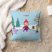 アイススケートで滑るガールズ&アニマルフレンズ クッション (ブランケット)