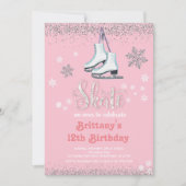 アイススケートで滑るガールバースデーパーティーの招待 (正面)