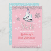 アイススケートで滑るガールバースデーパーティーの招待 (正面/裏面)