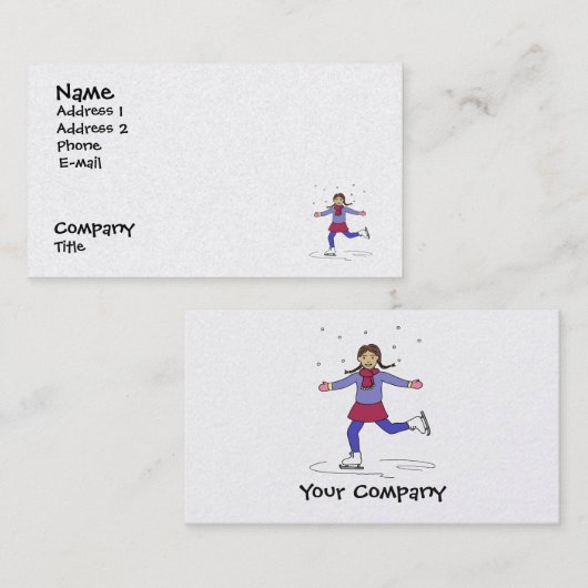 アイススケートで滑るガール姿スケーターコーチインストラクター 名刺 (正面/裏面)
