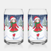 アイススケートで滑るガール小妖精や小人飲み物用品セット ガラス缶 (左)