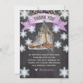 アイススケートで滑るガール誕生日グリッター サンキューカード (正面)