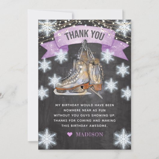 アイススケートで滑るガール誕生日グリッター サンキューカード (正面)
