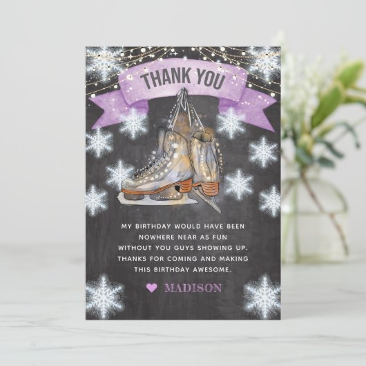 アイススケートで滑るガール誕生日グリッター サンキューカード (スタンド正面)