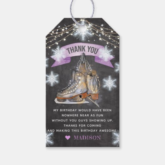 アイススケートで滑るガール誕生日サンキュー ギフトタグ (正面)