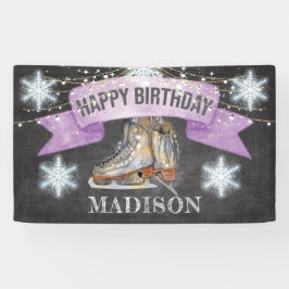 アイススケートで滑るガール誕生日 パーソナライズされた 横断幕