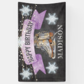 アイススケートで滑るガール誕生日 パーソナライズされた 横断幕 (縦)