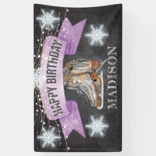 アイススケートで滑るガール誕生日 パーソナライズされた 横断幕 (縦)