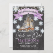 アイススケートで滑るガール誕生日 招待状 (正面)