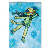 アイススケートで滑るキャット図解入りの、写真付きのクリスマスカード (正面)