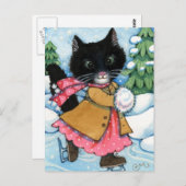 アイススケートで滑るキャット – かわいい子猫はがき ポストカード (正面/裏面)