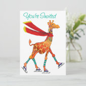 アイススケートで滑るキリンとスカーフ招待状 招待状 (スタンド正面)