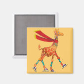 アイススケートで滑るキリンとスカーフ マグネット (正面/裏面)