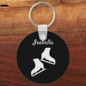 アイススケートで滑るキーチェーンアイスは黒に白を滑る キーホルダー (正面)